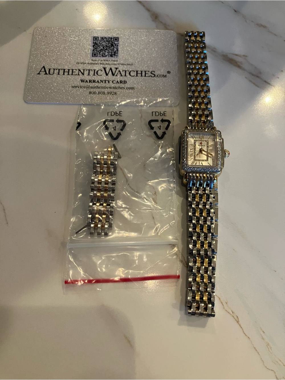 Michele Deco Mini Two-Tone 18k Gold Diamond Watch double strap Like New - Picture 6 of 8